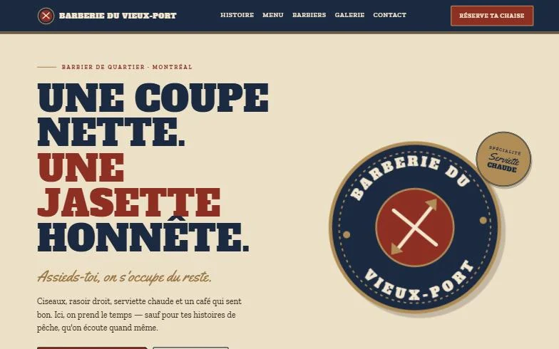 Page d’accueil du site Barberie du Vieux-Port